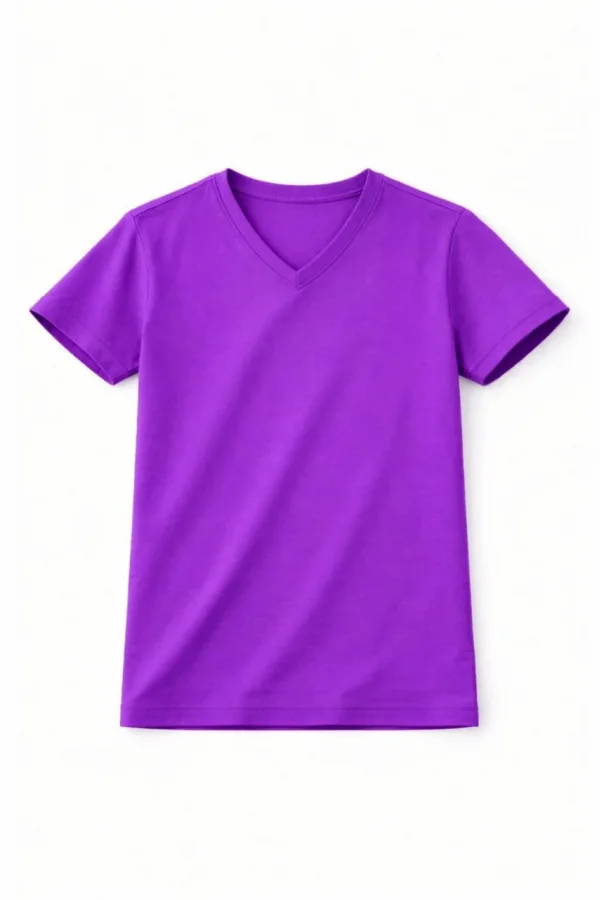 Genç Kız Çocuk V Yaka Tişört Yazlık Model Günlük Basic Body - Mor
