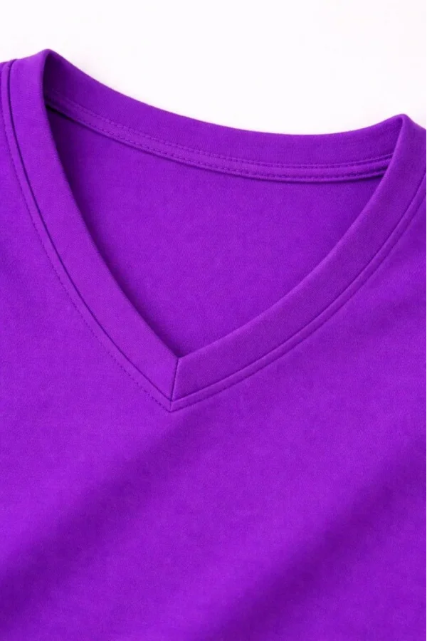 Genç Kız Çocuk V Yaka Tişört Yazlık Model Günlük Basic Body - Mor