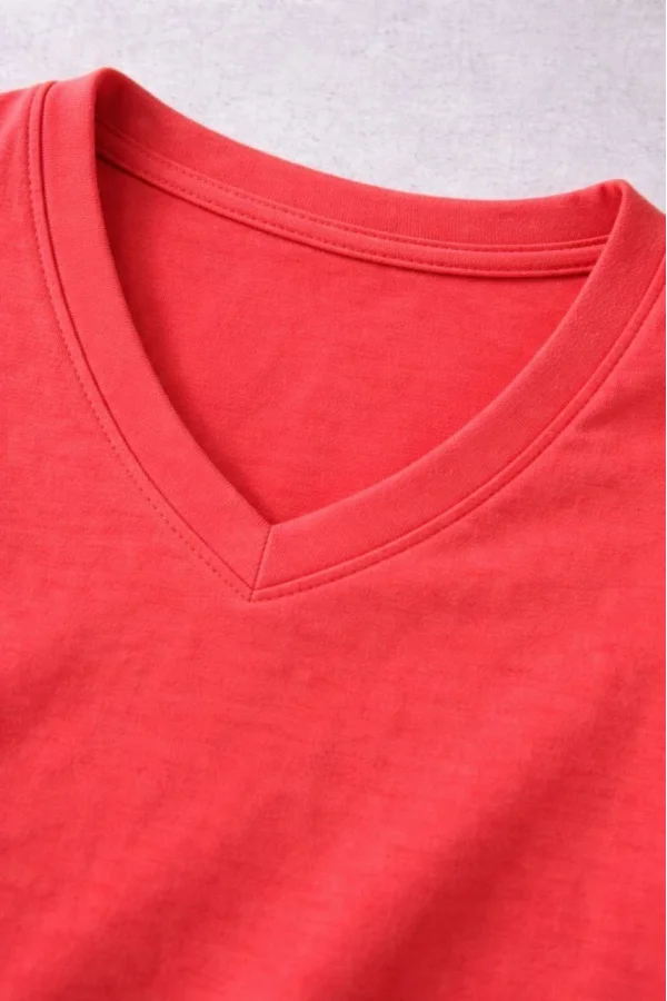 Genç Kız Çocuk V Yaka Tişört Yazlık Model Günlük Basic Body - Nar Çiçeği