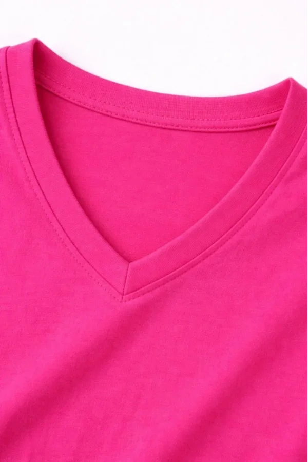 Genç Kız Çocuk V Yaka Tişört Yazlık Model Günlük Basic Body - Pembe