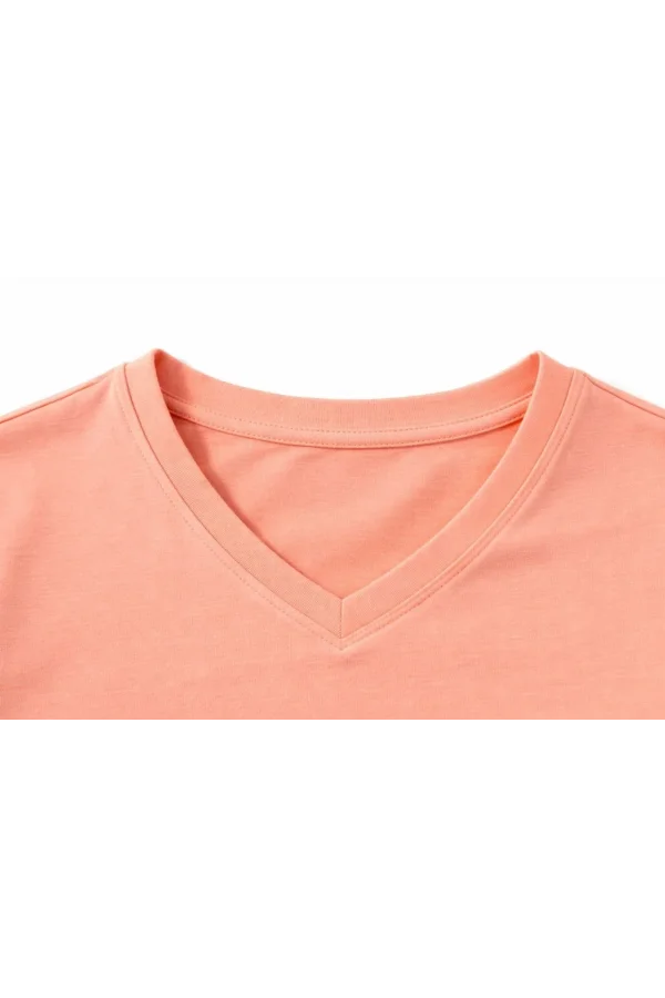 Genç Kız Çocuk V Yaka Tişört Yazlık Model Günlük Basic Body - Toz Pembe