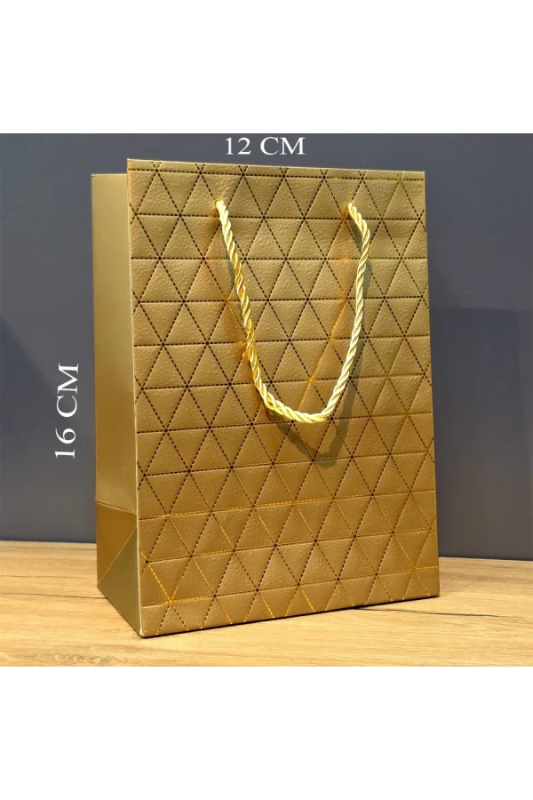 Gold Geometrik Desenli Mini Boy Karton Hediye Çantası