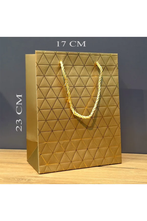 Gold Geometrik Desenli Orta Boy Karton Hediye Çantası
