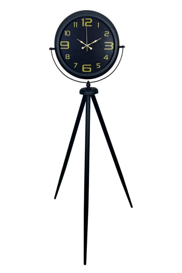 Gold Rakamlı Siyah Tripod Ayaklı Saat