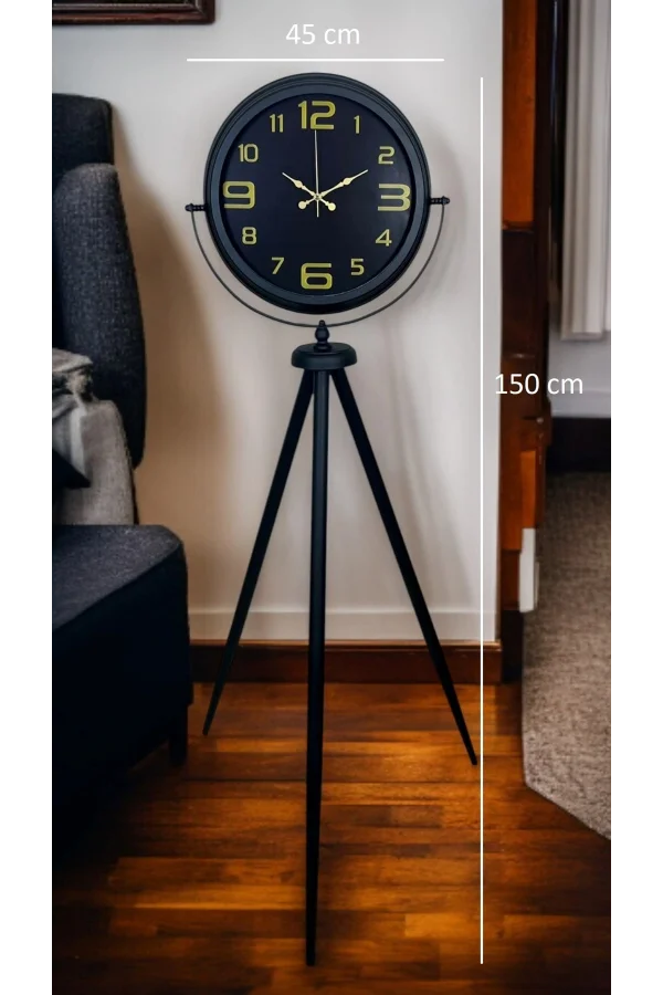 Gold Rakamlı Siyah Tripod Ayaklı Saat