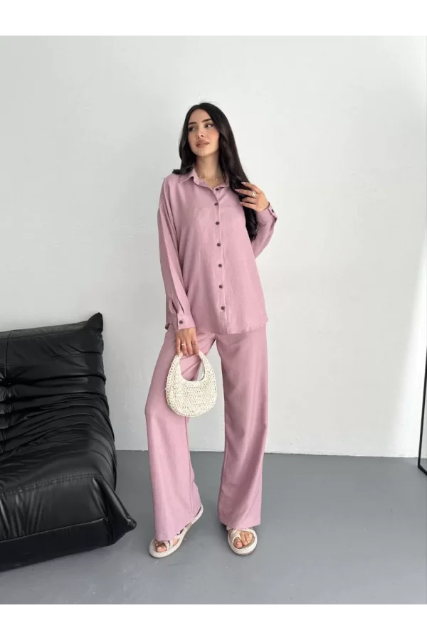 Gömlek Pantolon ikili Takım - Toz Pembe