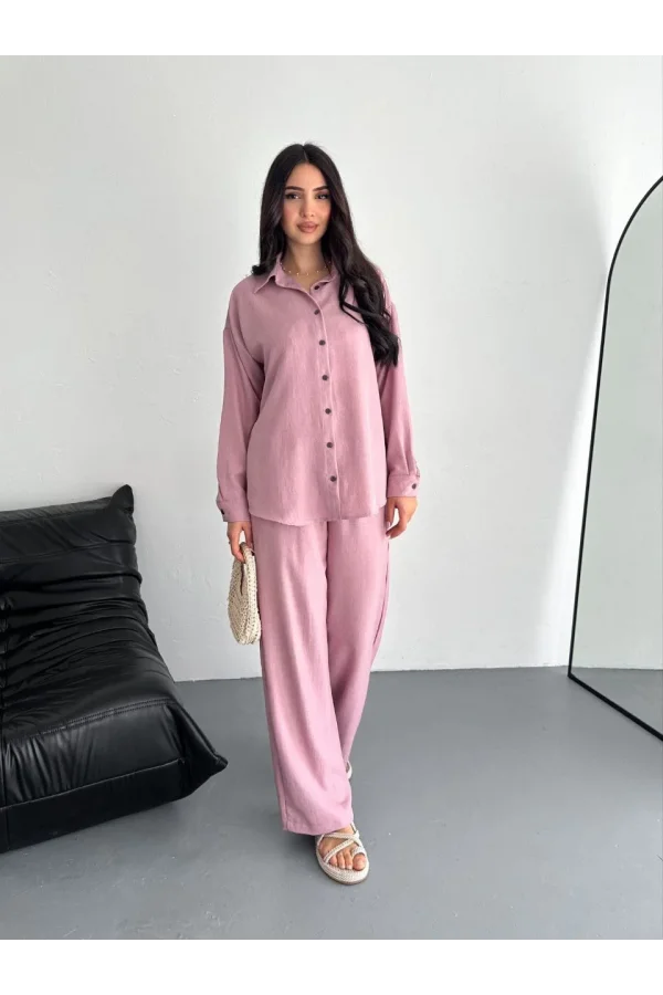 Gömlek Pantolon ikili Takım - Toz Pembe