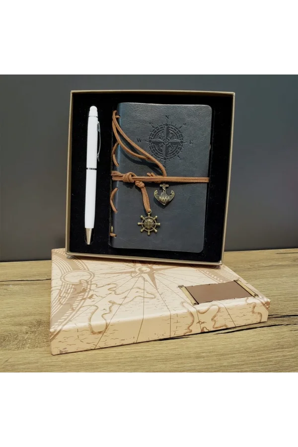 Gri Defter Ve Beyaz Kalem Kutulu Set