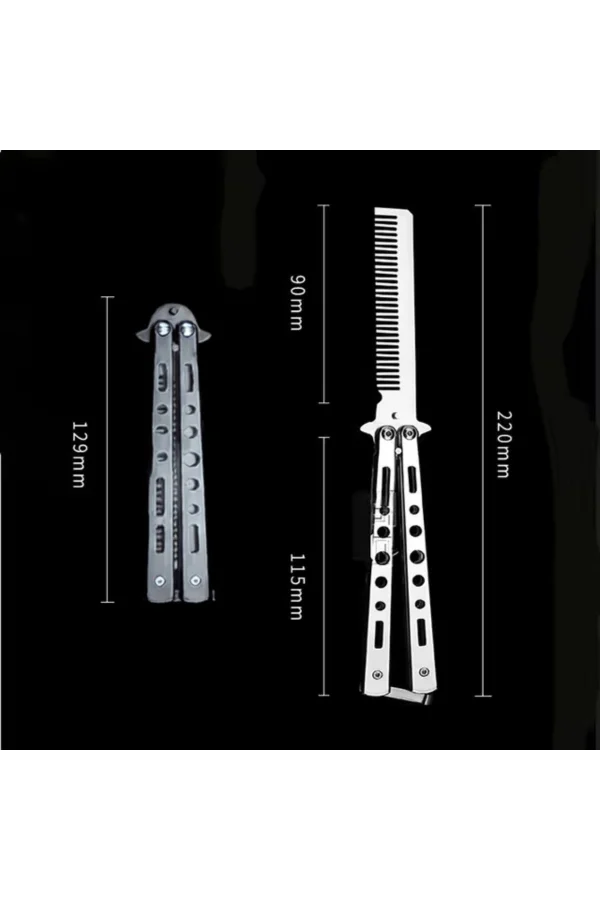 Gri Katlanabilir Paslanmaz Çelik Kelebek Bıçak Tasarımlı Tarak