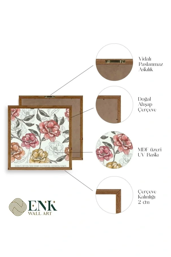 Gül Ahşap Çerçeveli Tablo