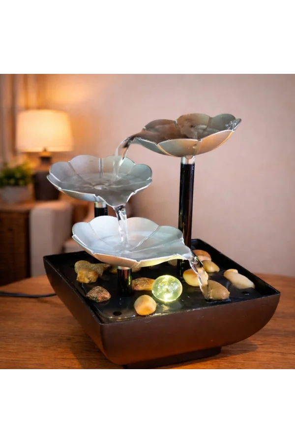 Gümüş Çiçek Tasarımlı LED Işıklı Su Şelalesi