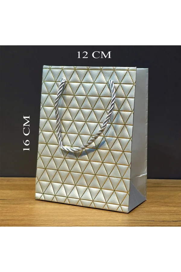 Gümüş Geometrik Desenli Mini Boy Karton Hediye Çantası