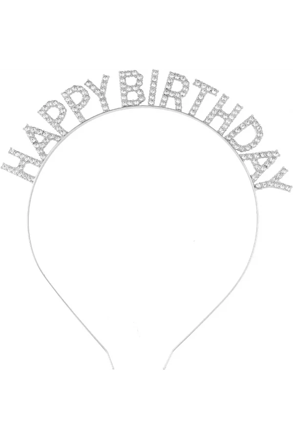 Gümüş Kristal Taşlı Happy Birthday Tacı