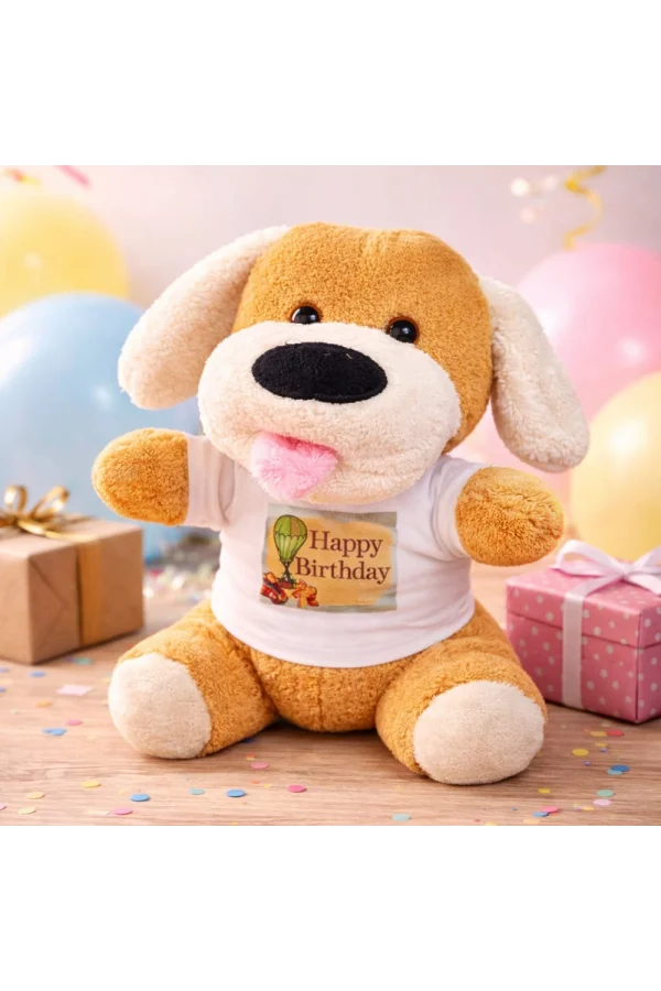 Happy Birthday Tişörtlü Peluş Köpek