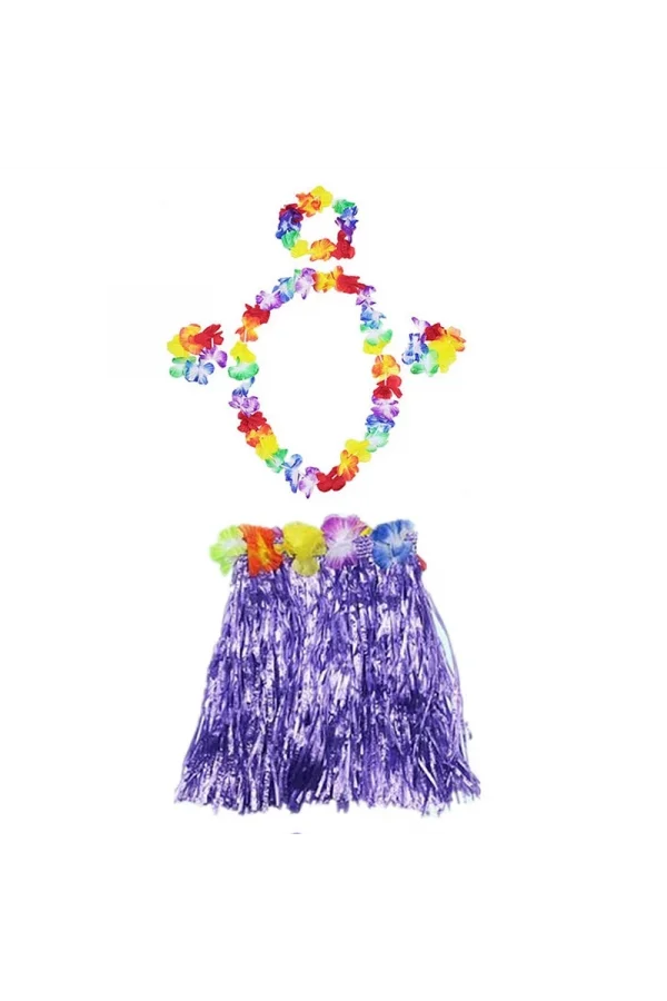 Mor Hawaii Seti - Kolye, Etek, Taç ve Bileklik