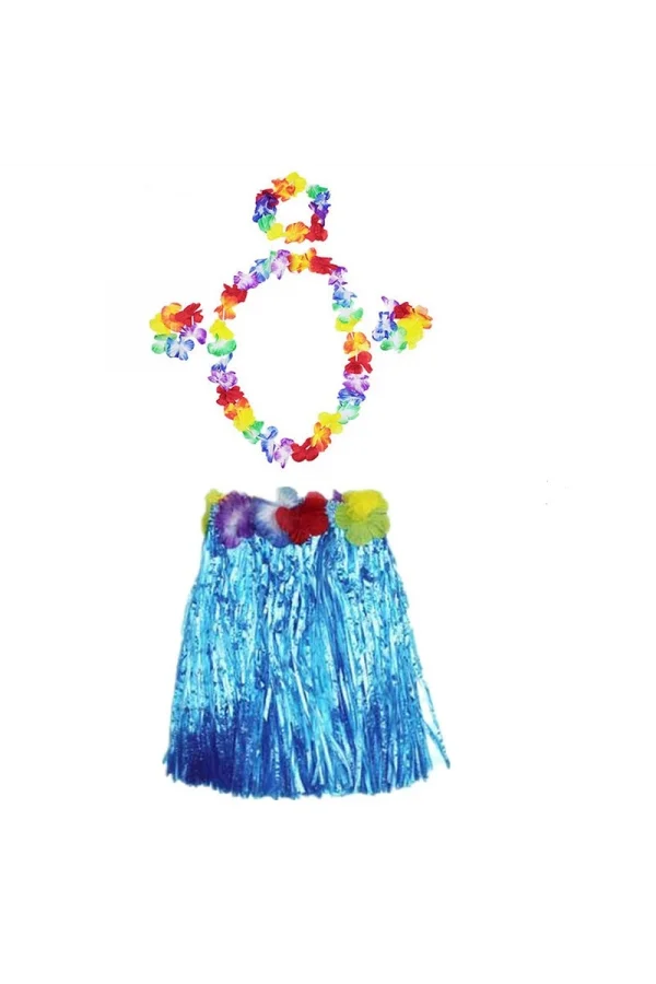 Havaii Partisi  Etek Taç ve Bileklik Seti Mavi