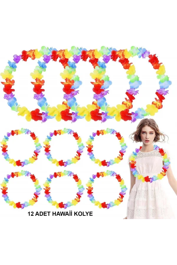Hawaii Çiçekli Boyun Kolyesi 12 Adet