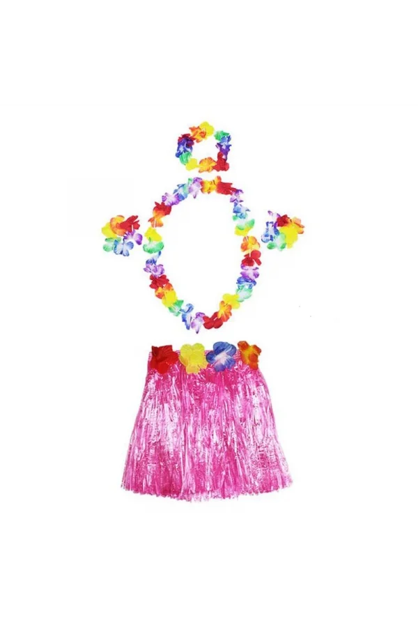 Pembe Hawaii Seti - Kolye, Etek, Taç ve Bileklik