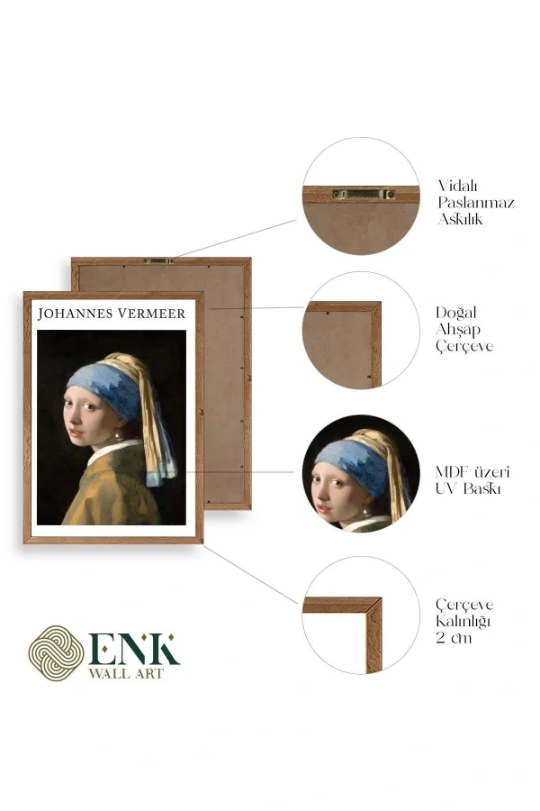 İnci Küpeli Kız Ahşap Çerçeveli Tablo