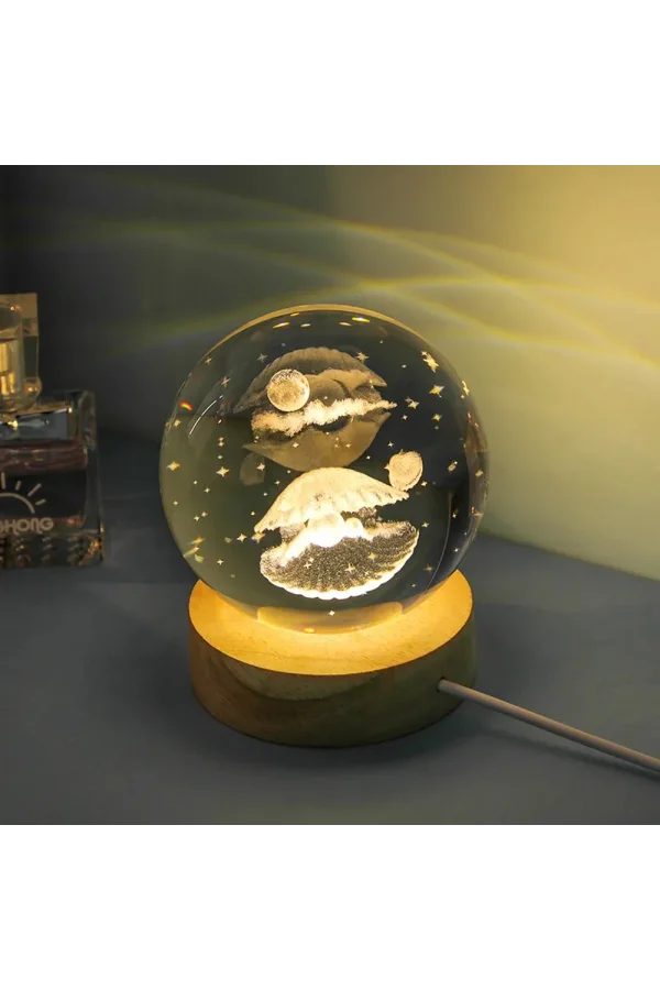 İncili İstiridye Tasarımlı Işıklı Cam Küre