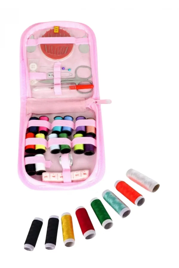 İplik Set Fermuarlı Plastik Dikiş Seti Pembe