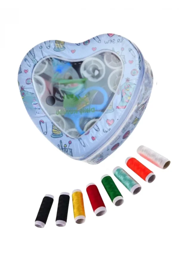 İplik Set Teneke Kutu Kalpli Dikiş Seti