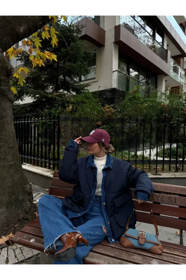 Jeans Detaylı Cıtcıtlı CEKET - Lacivert