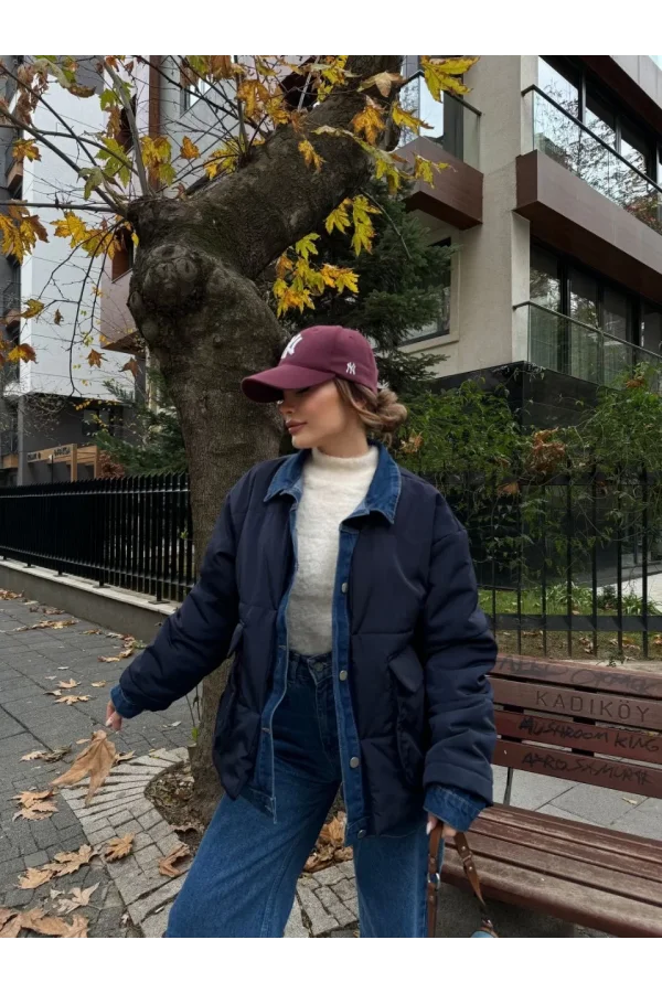 Jeans Detaylı Cıtcıtlı CEKET - Lacivert