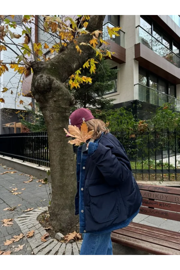 Jeans Detaylı Cıtcıtlı CEKET - Lacivert