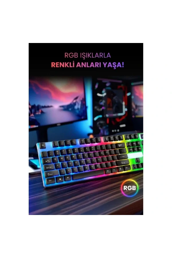 Kablolu Işıklı Gaming Standart Türkçe Q Klavye Ve Mouse Seti