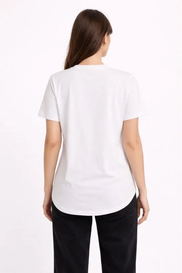 Kadın Basic T-Shirt Kısa Kol Bisiklet Yaka Oval Kesim Tişört - Beyaz