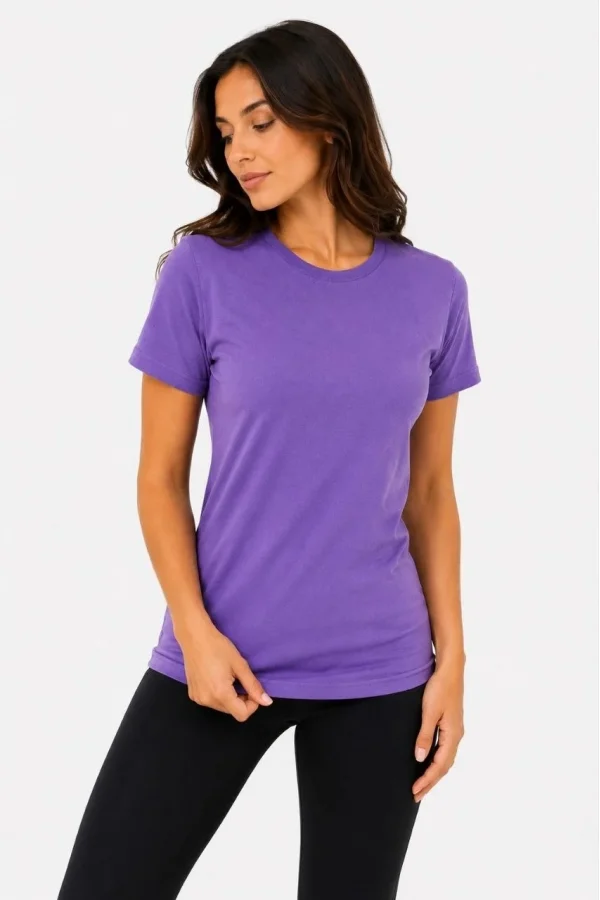 Kadın Basic Tişört Bisiklet Yaka Kısa Kol Günlük Yazlık Slim fit T-Shirt - Mor