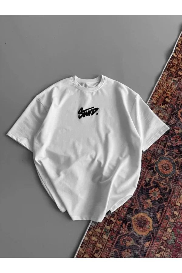 Kadın Baskılı Oversize T-shirt - Beyaz