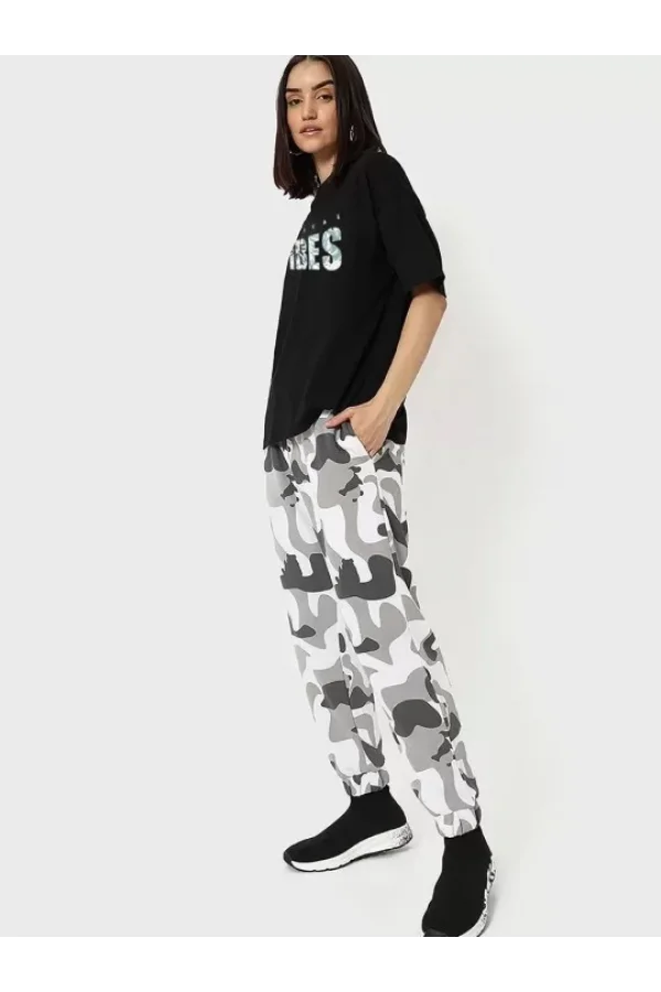 Kadın Baskılı Oversize T-shirt - Siyah