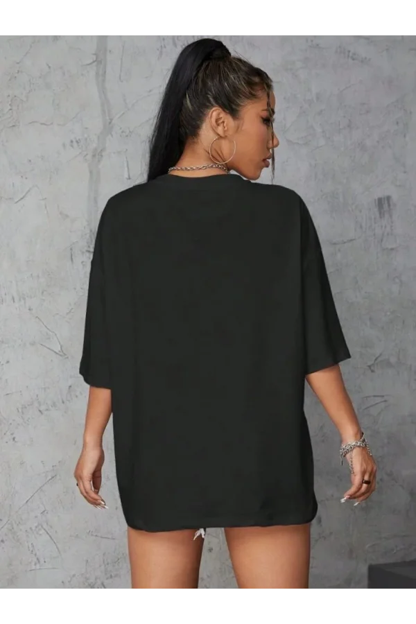Kadın Baskılı Oversize T-shirt - Siyah