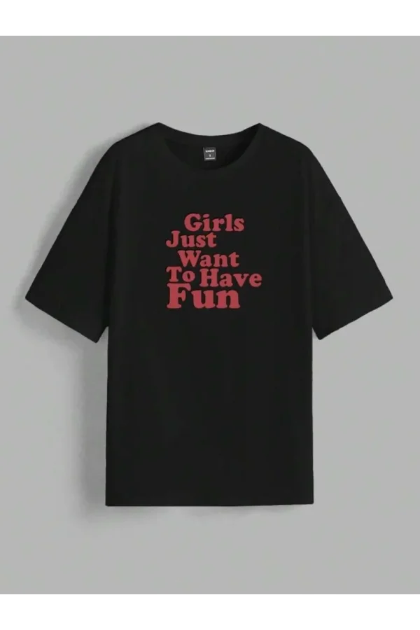 Kadın Baskılı Oversize T-shirt - Siyah