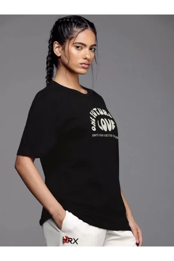 Kadın Baskılı Oversize T-shirt - Siyah