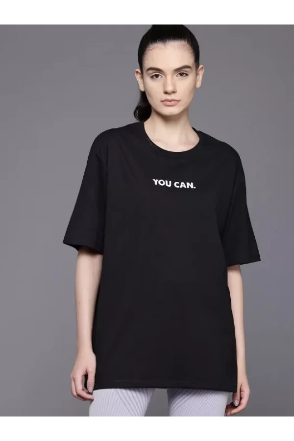 Kadın Baskılı Oversize T-shirt - Siyah