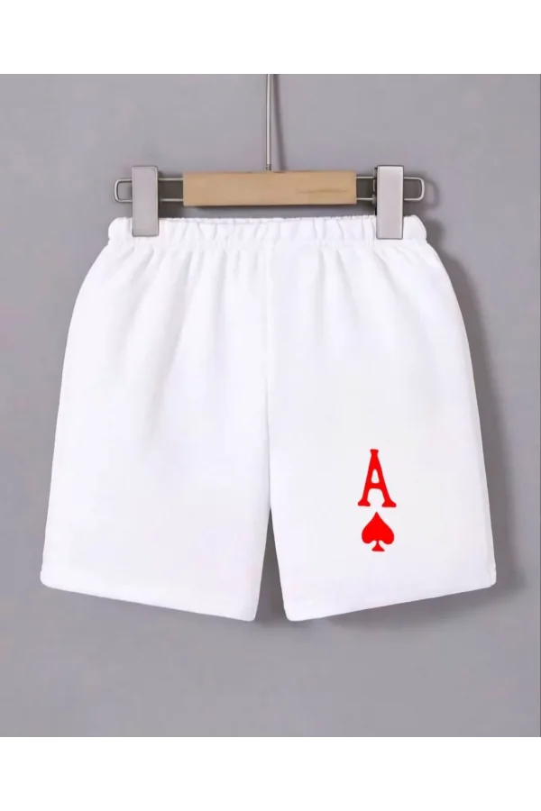 Kadın Beli Lastikli Baskılı Mini Şort - Beyaz