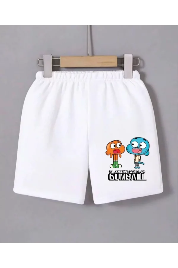 Kadın Beli Lastikli Baskılı Mini Şort - Beyaz