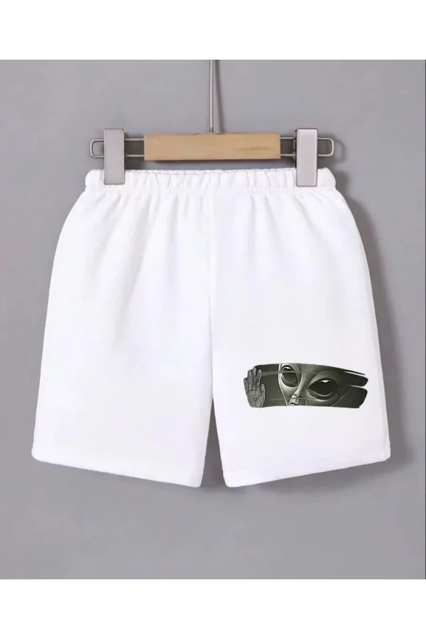 Kadın Beli Lastikli Baskılı Mini Şort - Beyaz