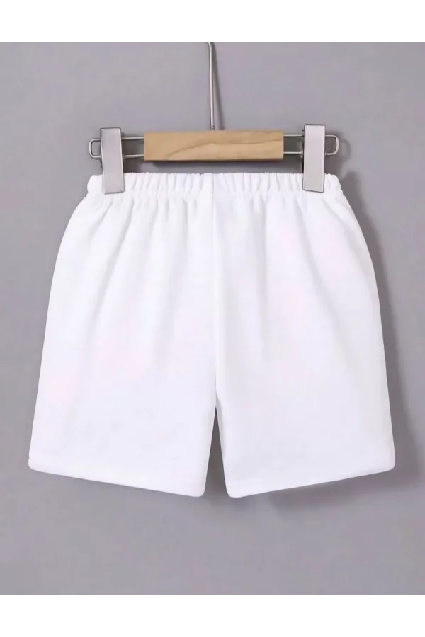 Kadın Beli Lastikli Baskılı Mini Şort - Beyaz