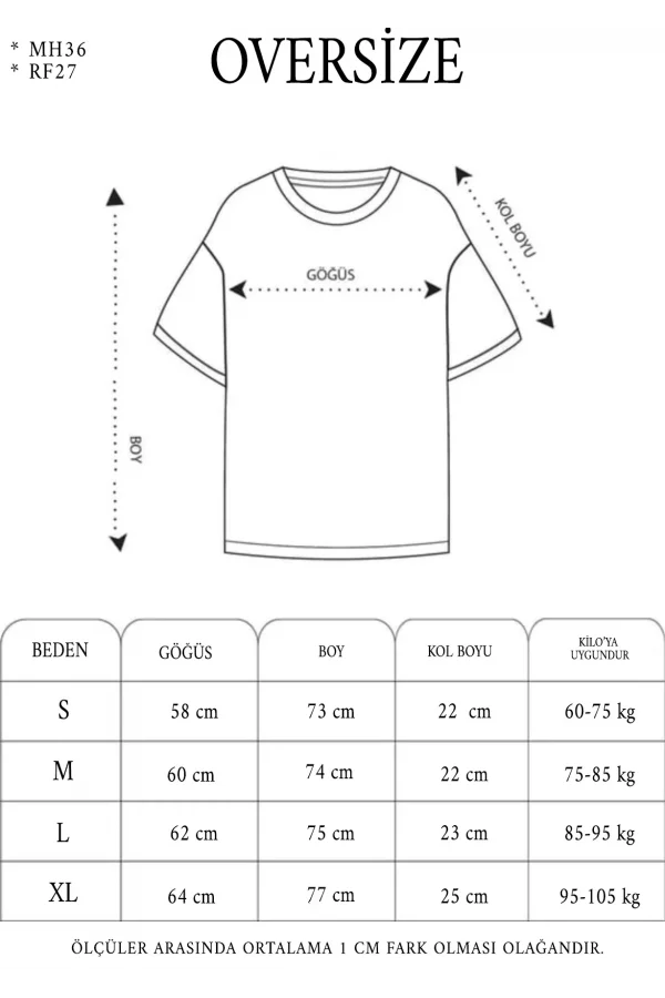 Kadın Bisiklet Yaka Baskılı Oversize T-Shirt - Siyah