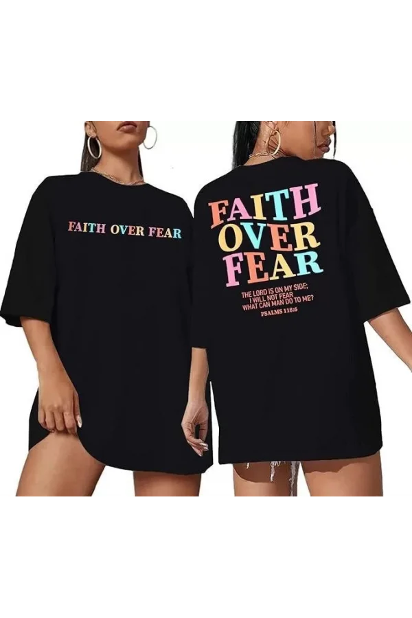 Kadın Bisiklet Yaka Baskılı T-shirt - Siyah