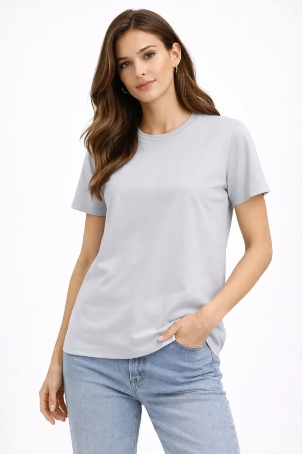 Kadın Bisiklet Yaka Tişört  Regular Kalıp Basic Pamuklu  Günlük Kullanım  T-shirt - Gri