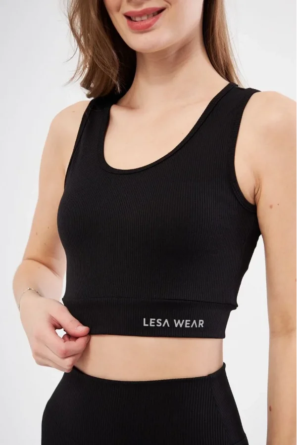 Kadın Fitilli Baskılı Crop - Siyah