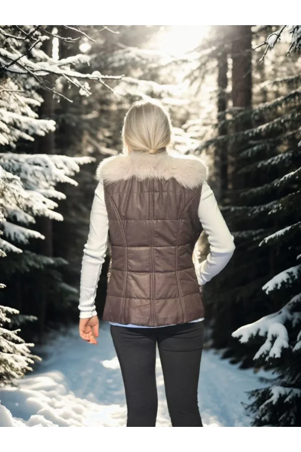 Kadın Kolsuz Fermuarlı Yelek - Kahve