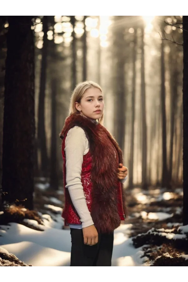 Kadın Kolsuz Fermuarlı Yelek - Kırmızı