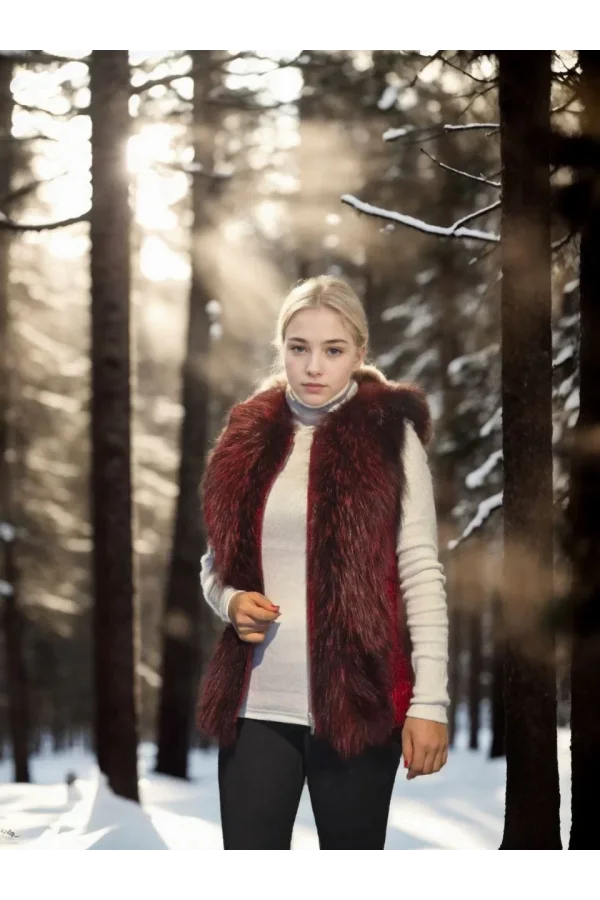 Kadın Kolsuz Fermuarlı Yelek - Kırmızı