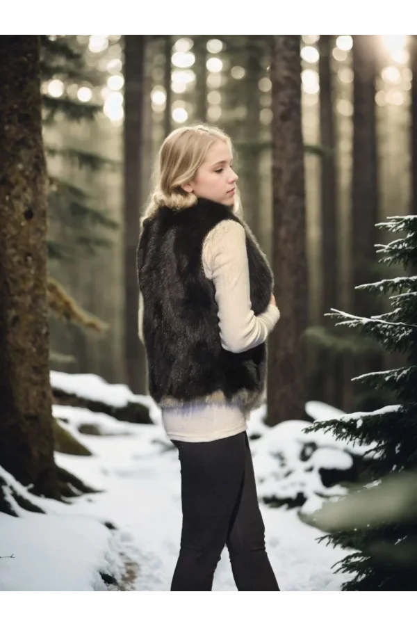 Kadın Kolsuz Fermuarlı Yelek - Siyah